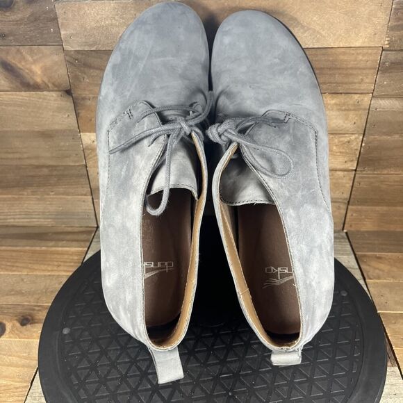 Dansko Womens Size 11-11.5 Cadee Gray Leather Ankle Lace Up Wedge Booties - Picture 5 of 10